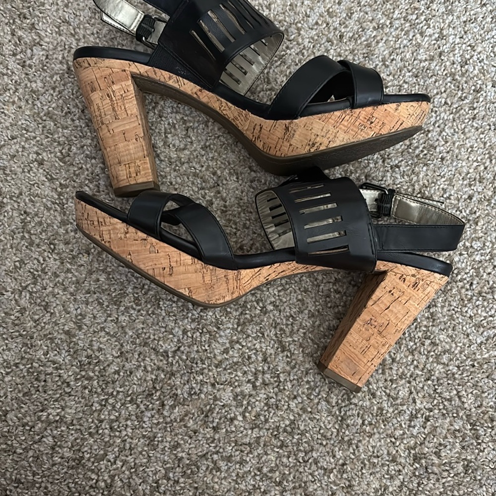 Stylish Black Cork Heel Sandals